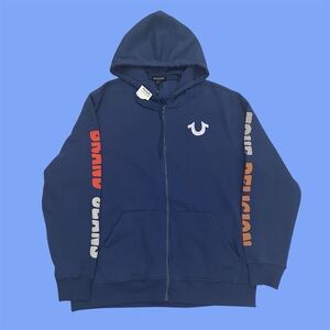 True Religion Hoodie Men Large Navy Dark Blue Buddha Full Zip Up NWT $119 XL NEW